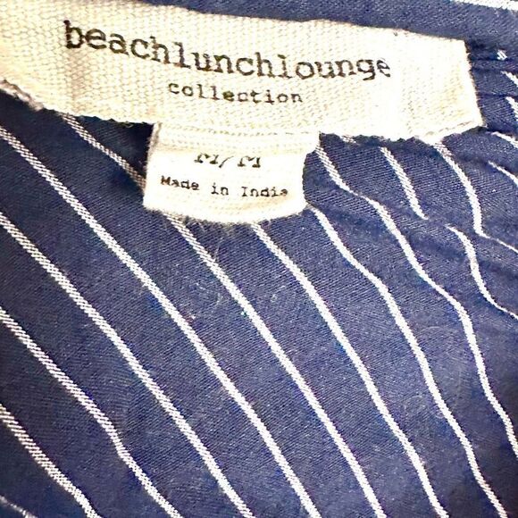 BeachLunchLounge Striped 3/4 Tie Sleeve Off The Shoulder Blouse Top Blue Medium - Picture 3 of 4
